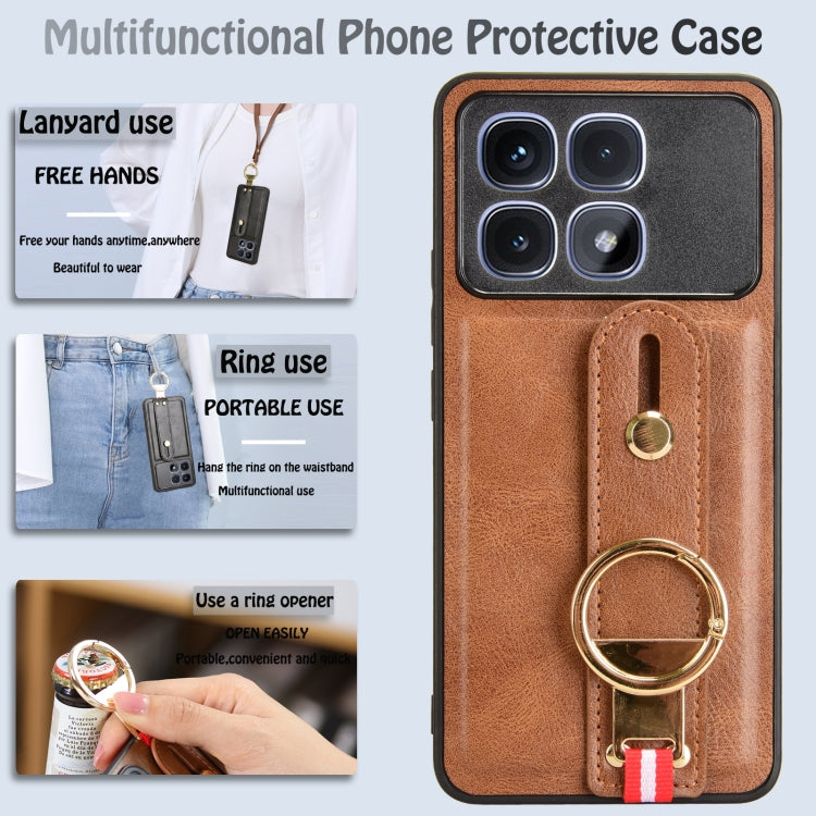 For Redmi K70 Ultra Wristband Leather Back Phone Case(Brown)