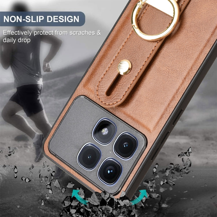For Redmi K70 Ultra Wristband Leather Back Phone Case(Brown)