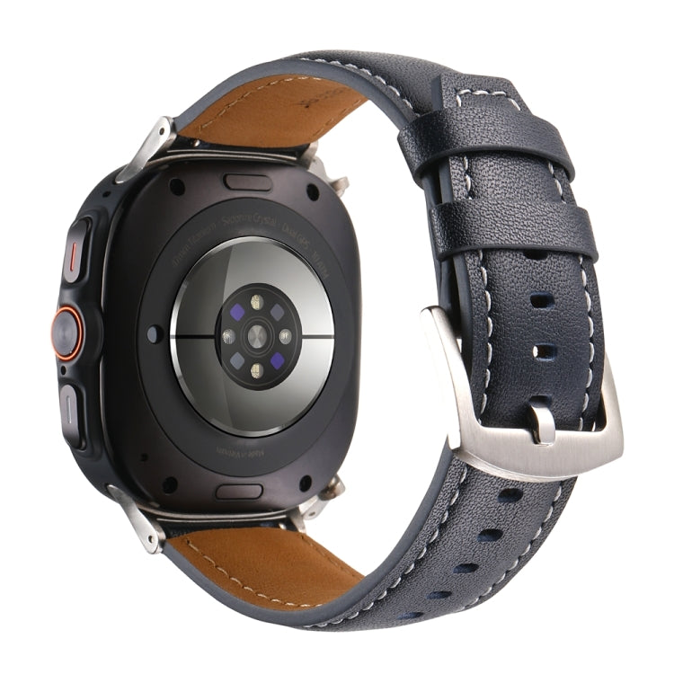 For Samsung Galaxy Watch Ultra 47mm Plain Genuine Leather Watch Band(Midnight Blue)