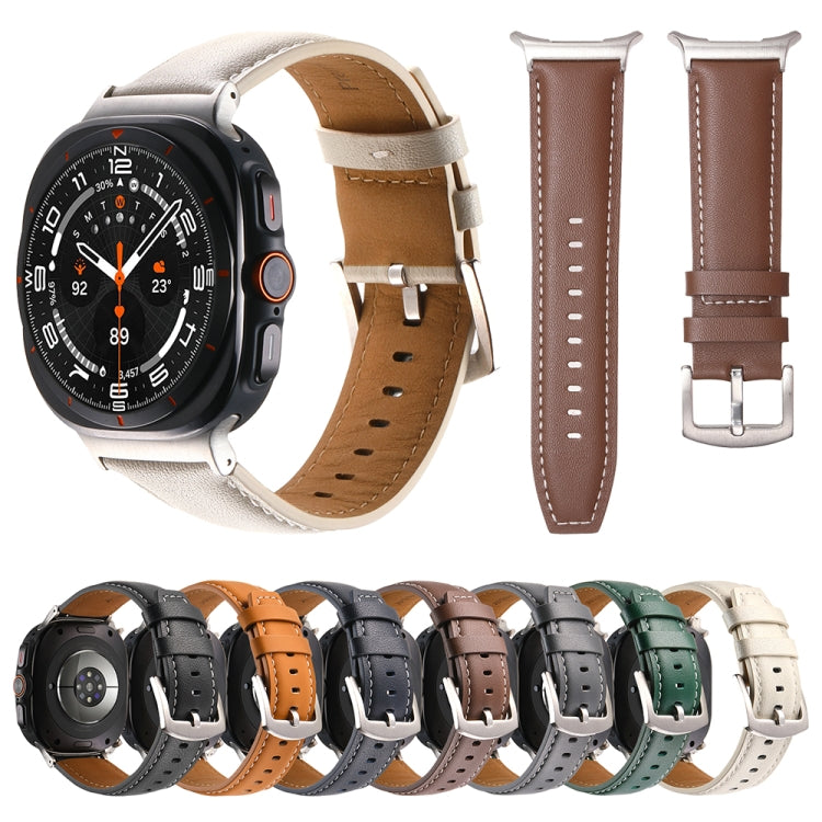For Samsung Galaxy Watch Ultra 47mm Plain Genuine Leather Watch Band(Creamy White)