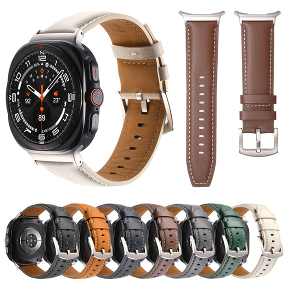 For Samsung Galaxy Watch Ultra 47mm Plain Genuine Leather Watch Band(Green)