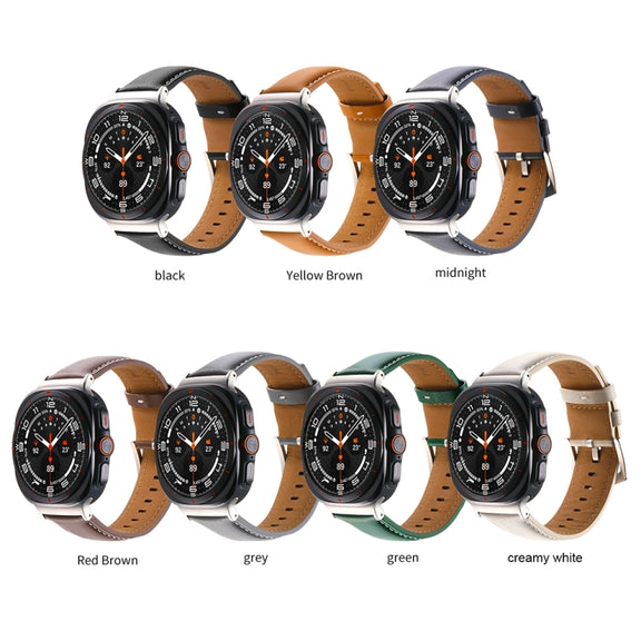 For Samsung Galaxy Watch Ultra 47mm Plain Genuine Leather Watch Band(Midnight Blue)