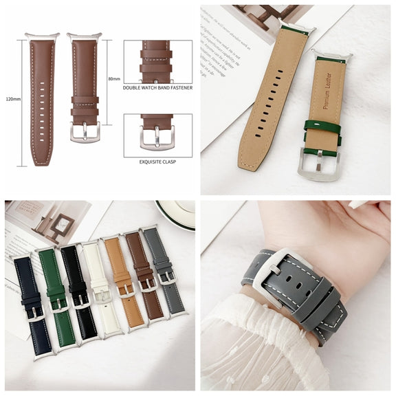 For Samsung Galaxy Watch Ultra 47mm Plain Genuine Leather Watch Band(Creamy White)
