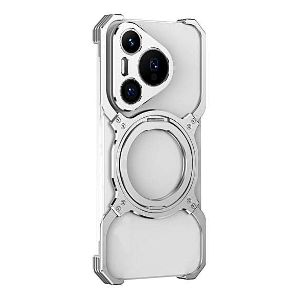 For Huawei Pura 70 Mechanical Arm Borderless MagSafe Holder Metal Phone Case(Silver)