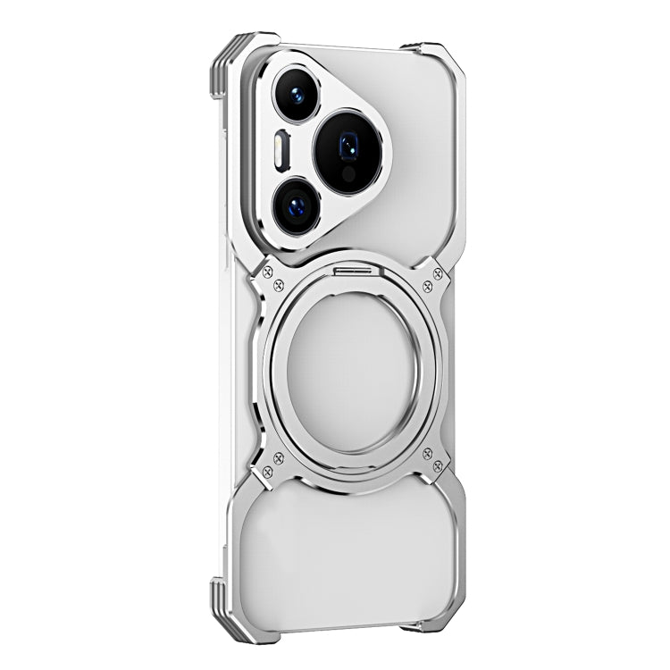 For Huawei Pura 70 Mechanical Arm Borderless MagSafe Holder Metal Phone Case(Silver)