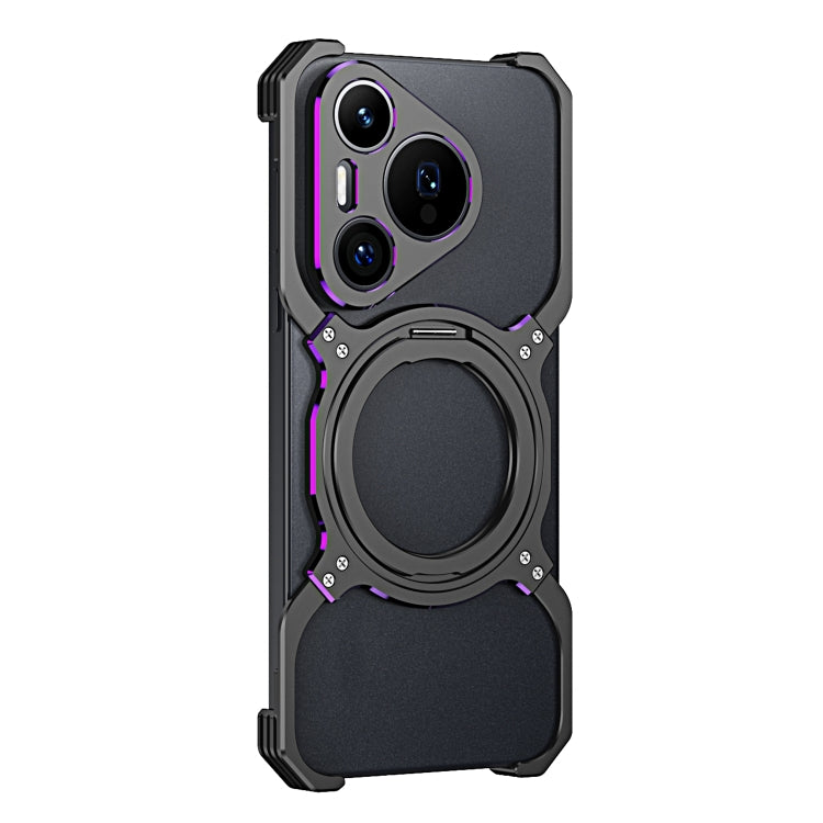For Huawei Pura 70 Mechanical Arm Borderless MagSafe Holder Metal Phone Case(Black Purple)