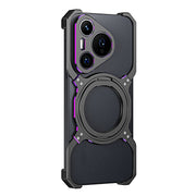 For Huawei Pura 70 Mechanical Arm Borderless MagSafe Holder Metal Phone Case(Black Purple)