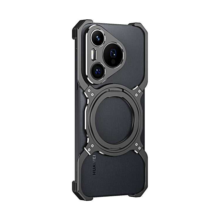 For Huawei Pura 70 Pro / 70 Pro+ Mechanical Arm Borderless MagSafe Holder Metal Phone Case(Black Silver)