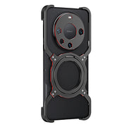 For Huawei Mate 60 Mechanical Arm Borderless MagSafe Holder Metal Phone Case(Black Red)