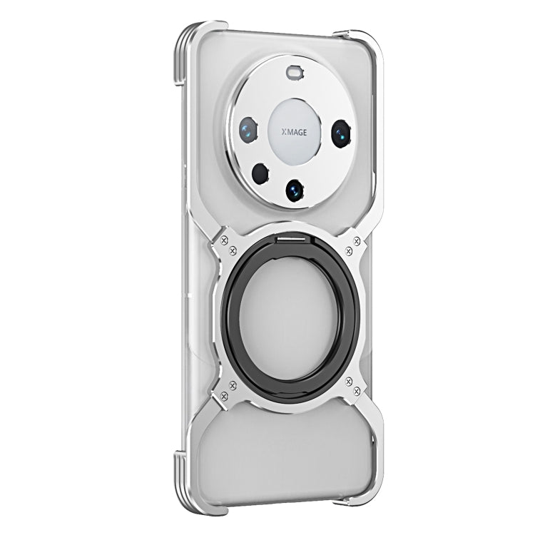 For Huawei Mate 60 Pro Mechanical Arm Borderless MagSafe Holder Metal Phone Case(Silver)