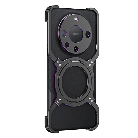 For Huawei Mate 60 Pro Mechanical Arm Borderless MagSafe Holder Metal Phone Case(Black Purple)