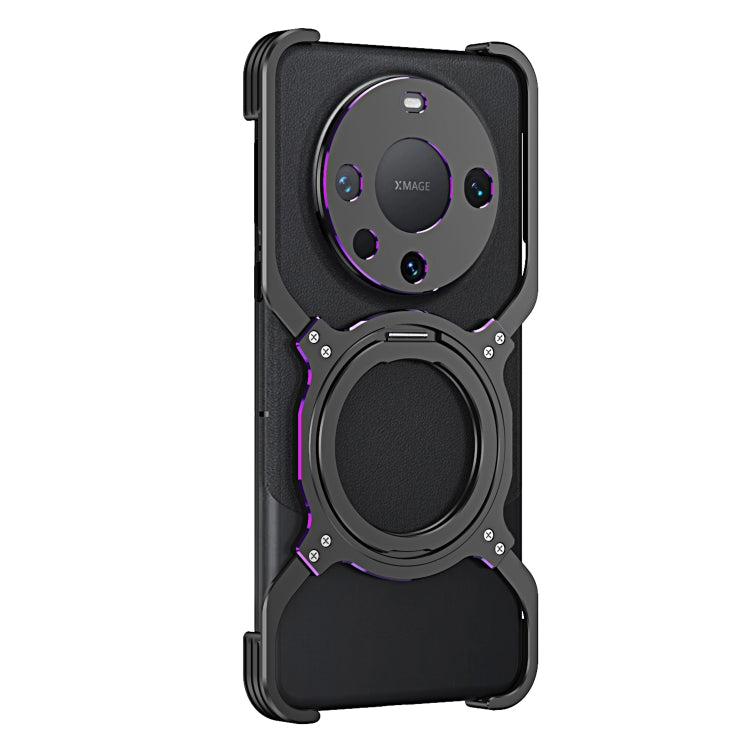 For Huawei Mate 60 Pro Mechanical Arm Borderless MagSafe Holder Metal Phone Case(Black Purple)