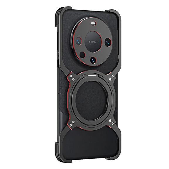 For Huawei Mate 60 Pro Mechanical Arm Borderless MagSafe Holder Metal Phone Case(Black Red)