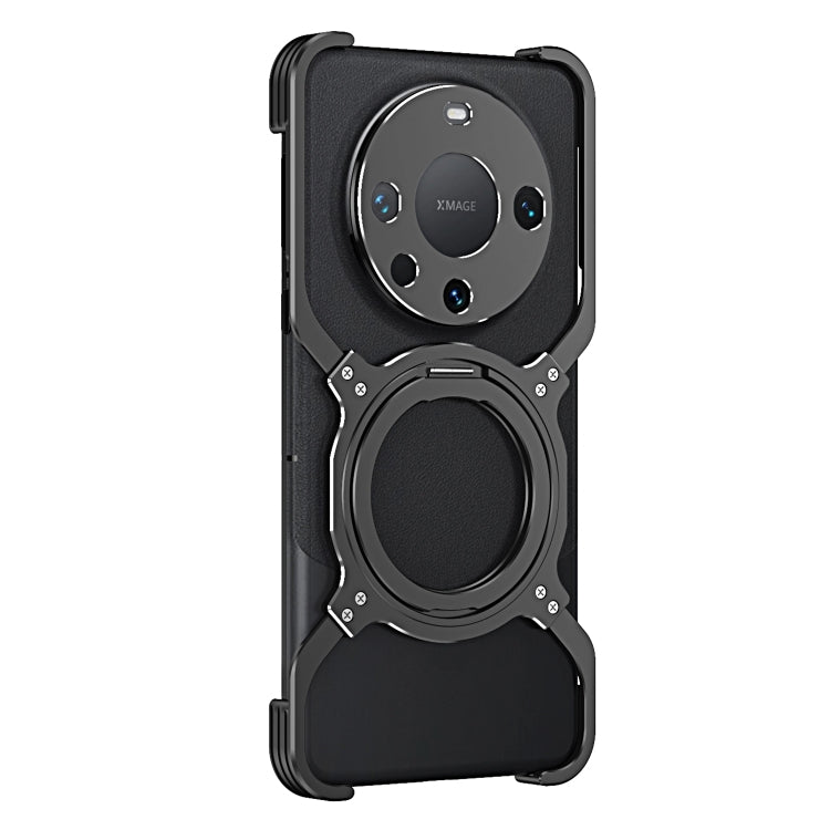 For Huawei Mate 60 Pro+ Mechanical Arm Borderless MagSafe Holder Metal Phone Case(Black Silver)