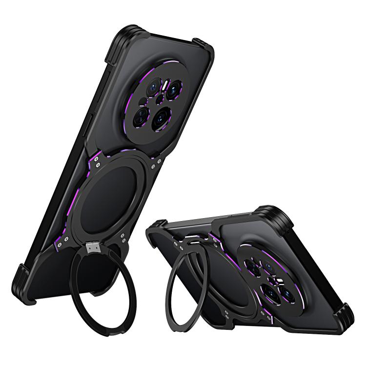 For Huawei Mate 70 Mechanical Arm Borderless MagSafe Holder Metal Phone Case(Black Purple)
