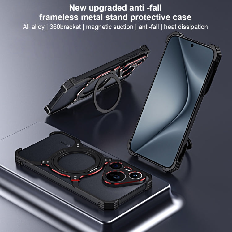 For Huawei Mate 70 Mechanical Arm Borderless MagSafe Holder Metal Phone Case(Black Silver)