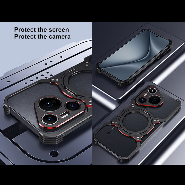 For Huawei Mate 60 Pro Mechanical Arm Borderless MagSafe Holder Metal Phone Case(Black Red)