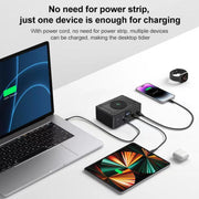 190W LED Display 3 x Type-C + 2 x USB Multi Ports Charger Support QI Wireless Charging(EU Plug)