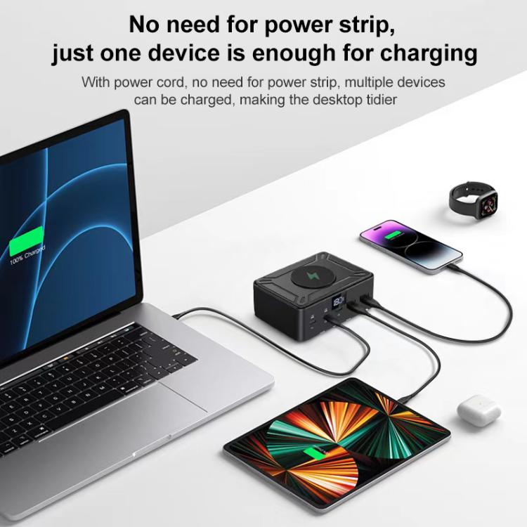 190W LED Display 3 x Type-C + 2 x USB Multi Ports Charger Support QI Wireless Charging(EU Plug)