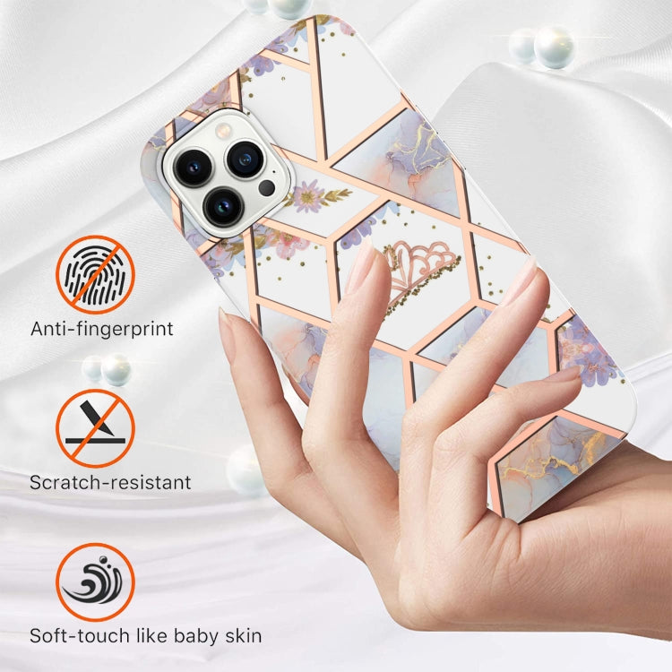 For iPhone 16 Pro Splicing Marble Flower IMD TPU Phone Case(Crown)
