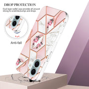For iPhone 16 Splicing Marble Flower IMD TPU Phone Case(Pink Flower)