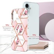For iPhone 16 Splicing Marble Flower IMD TPU Phone Case(Pink Flower)