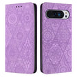 For Google Pixel 9 / 9 Pro Ethnic Embossed Adsorption Leather Phone Case(Purple) - Google Cases by PMC TechLife | Online Shopping South Africa | PMC TechLife | Buy Now Pay Later Mobicred