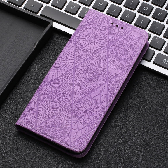 For Google Pixel 9 / 9 Pro Ethnic Embossed Adsorption Leather Phone Case(Purple)