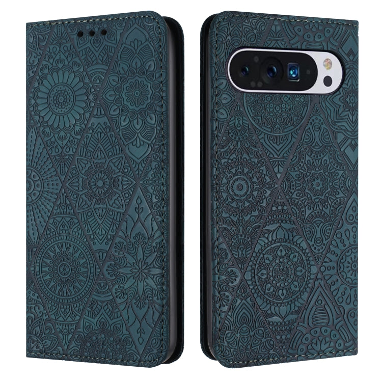 For Google Pixel 9 / 9 Pro Ethnic Embossed Adsorption Leather Phone Case(Blue)