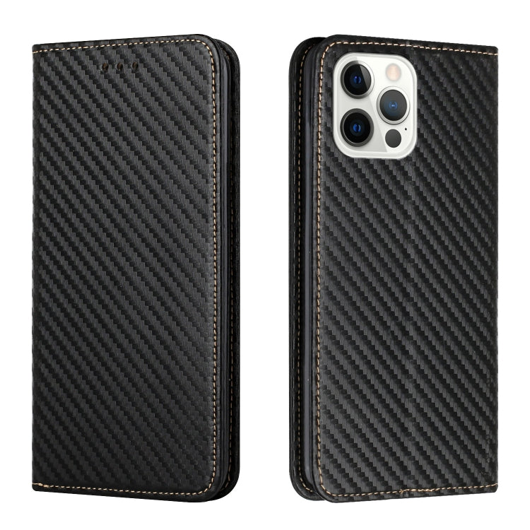 For iPhone 16 Pro Max Carbon Fiber Texture Magnetic Flip Leather Phone Case(Black)