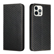 For iPhone 16 Pro Max Carbon Fiber Texture Magnetic Flip Leather Phone Case(Black)