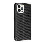 For iPhone 16 Pro Max Carbon Fiber Texture Magnetic Flip Leather Phone Case(Black)