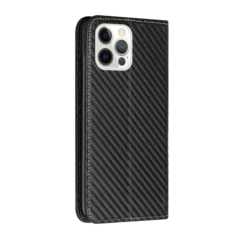 For iPhone 16 Pro Max Carbon Fiber Texture Magnetic Flip Leather Phone Case(Black)