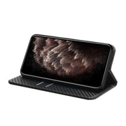 For iPhone 16 Pro Max Carbon Fiber Texture Magnetic Flip Leather Phone Case(Black)