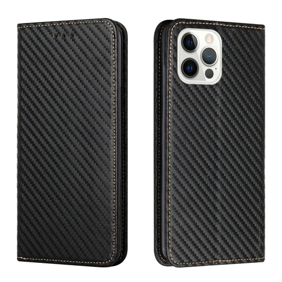 For iPhone 16 Pro Max Carbon Fiber Texture Magnetic Flip Leather Phone Case(Black)