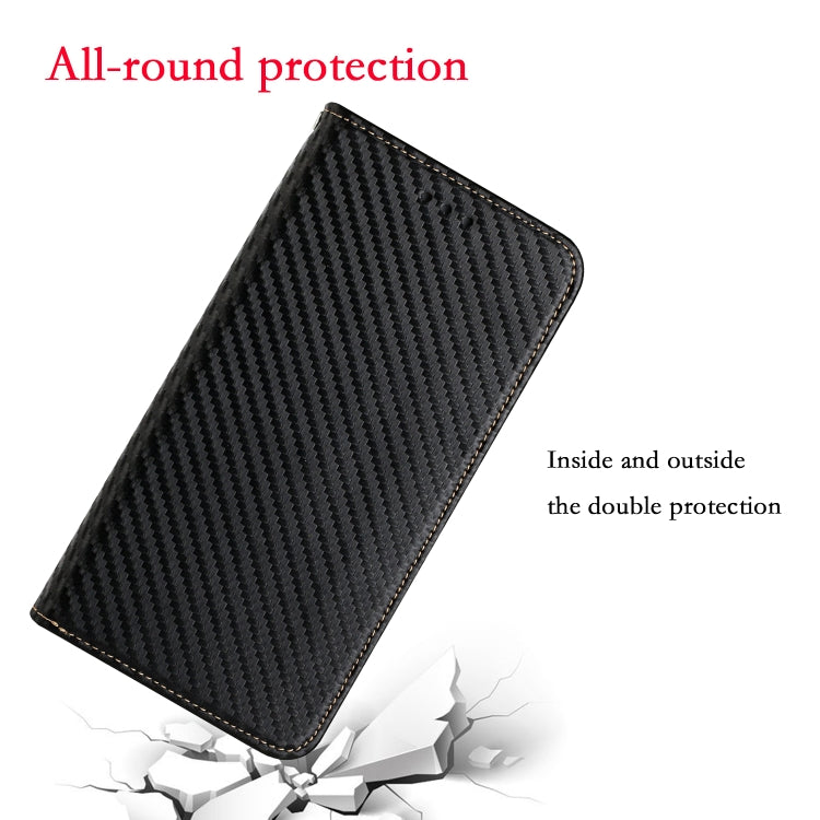 For iPhone 16 Pro Max Carbon Fiber Texture Magnetic Flip Leather Phone Case(Black)