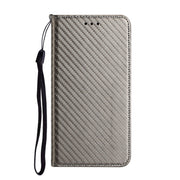 For iPhone 16 Pro Carbon Fiber Texture Magnetic Flip Leather Phone Case(Grey)