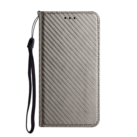 For iPhone 16 Pro Carbon Fiber Texture Magnetic Flip Leather Phone Case(Grey)