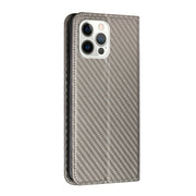 For iPhone 16 Pro Carbon Fiber Texture Magnetic Flip Leather Phone Case(Grey)