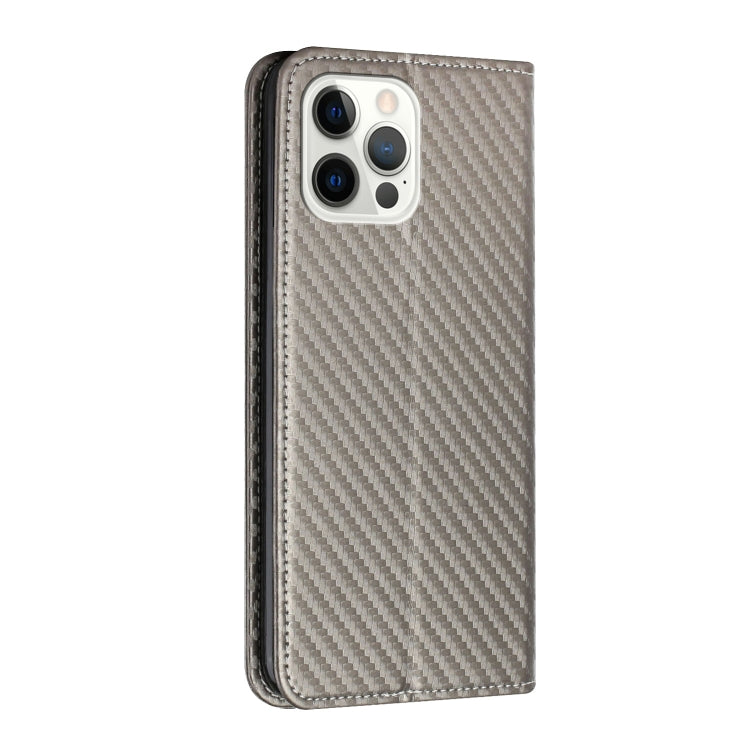 For iPhone 16 Pro Carbon Fiber Texture Magnetic Flip Leather Phone Case(Grey)