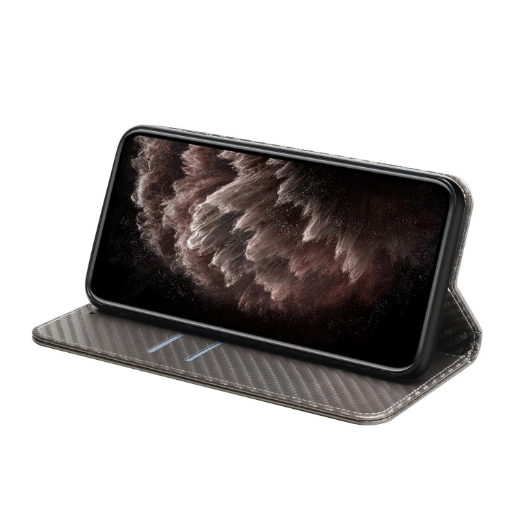 For iPhone 16 Pro Carbon Fiber Texture Magnetic Flip Leather Phone Case(Grey)