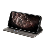 For iPhone 16 Pro Carbon Fiber Texture Magnetic Flip Leather Phone Case(Grey)