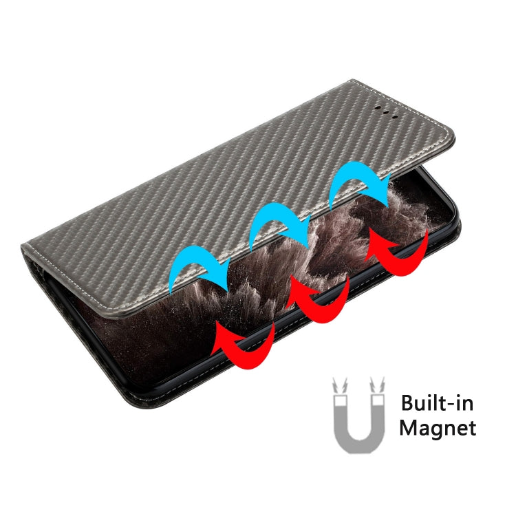 For iPhone 16 Pro Carbon Fiber Texture Magnetic Flip Leather Phone Case(Grey)