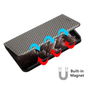 For iPhone 16 Pro Carbon Fiber Texture Magnetic Flip Leather Phone Case(Grey)
