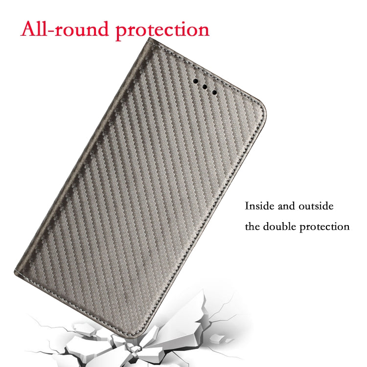 For iPhone 16 Pro Carbon Fiber Texture Magnetic Flip Leather Phone Case(Grey)