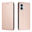 For iPhone 16 Plus Carbon Fiber Texture Magnetic Flip Leather Phone Case(Rose Gold) - iPhone 16 Plus Cases by PMC TechLife | Online Shopping South Africa | PMC TechLife | Buy Now Pay Later Mobicred