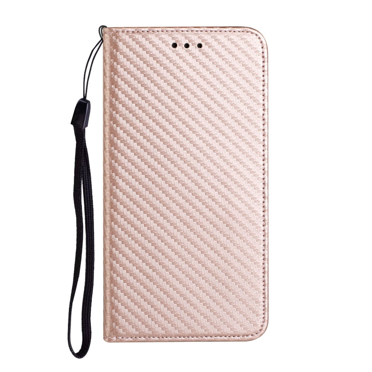 For iPhone 16 Plus Carbon Fiber Texture Magnetic Flip Leather Phone Case(Rose Gold)