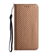 For iPhone 16 Carbon Fiber Texture Magnetic Flip Leather Phone Case(Brown)