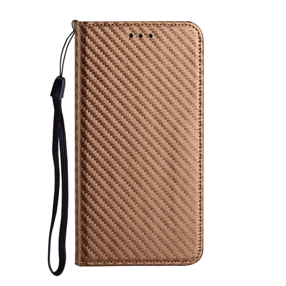 For iPhone 16 Carbon Fiber Texture Magnetic Flip Leather Phone Case(Brown)