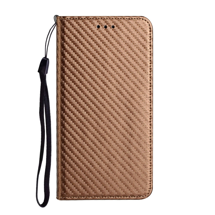 For iPhone 16 Carbon Fiber Texture Magnetic Flip Leather Phone Case(Brown)